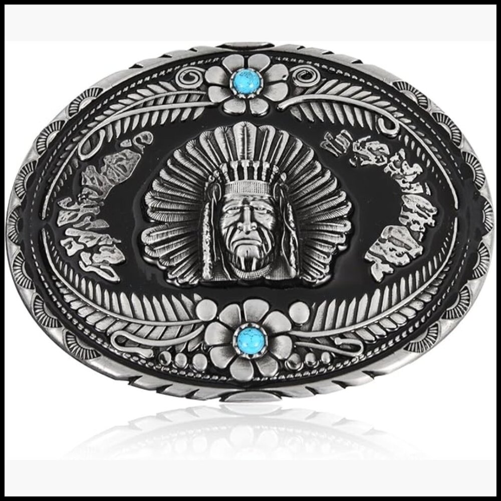 Native American Chief Belt Buckle Zinc Alloy Western Rodeo